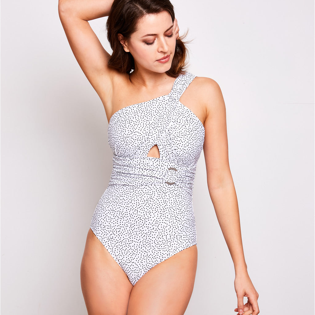 Angelica one piece swimsuit dots white swimwear, front | Contessa Volpi Summer 2019/2020 Collection