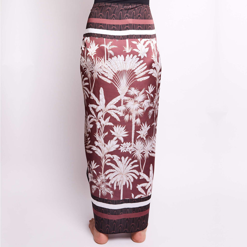 Long sarong with floral and palms pattern back