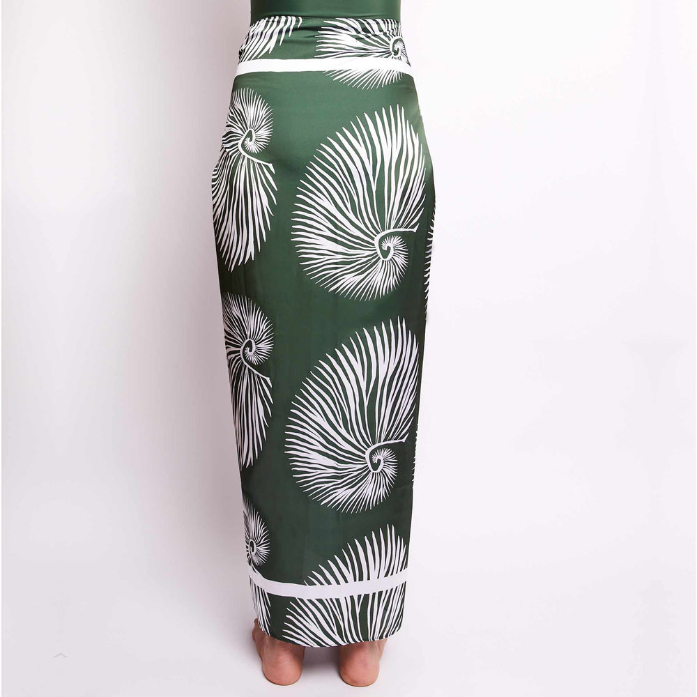 Green and white patterned silky sarong back