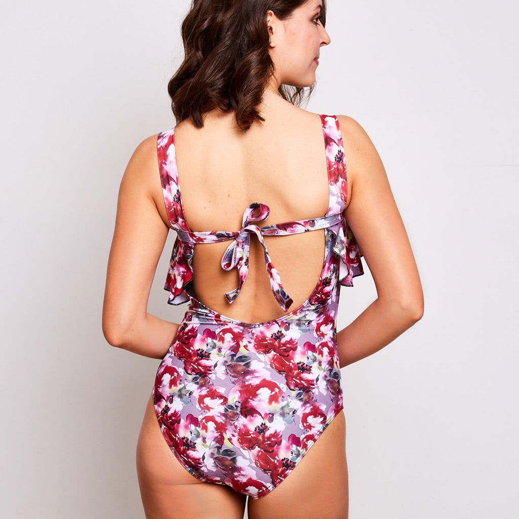 Clara one piece swimsuit print flowers swimwear, back | Contessa Volpi Summer 2019/2020 Collection