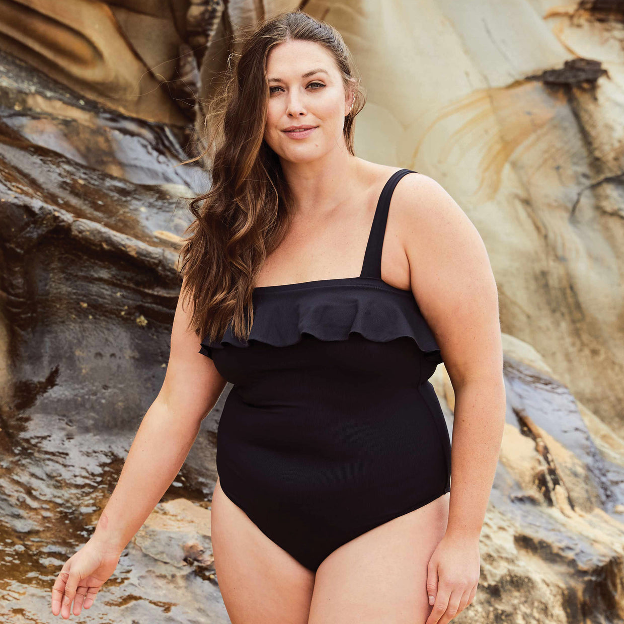 clara swimsuit black plus size in ribbed fabric contessa volpi