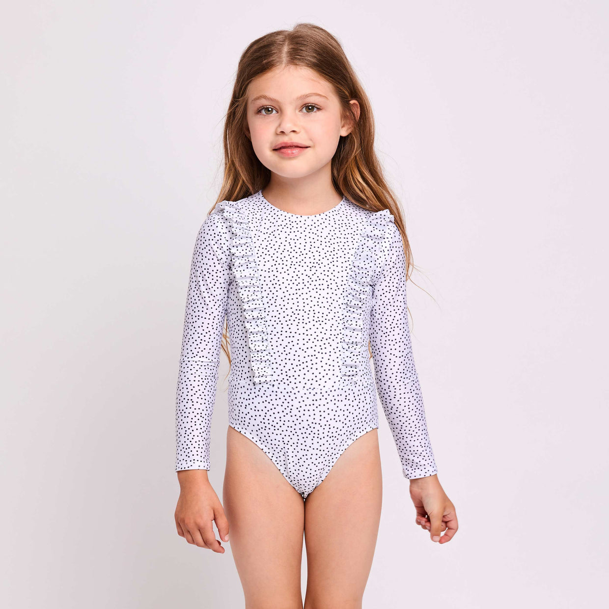 Little-Halle-surfsuit-long-sleeve-dots-white 1-contessa-volpi-matching-swimwear
