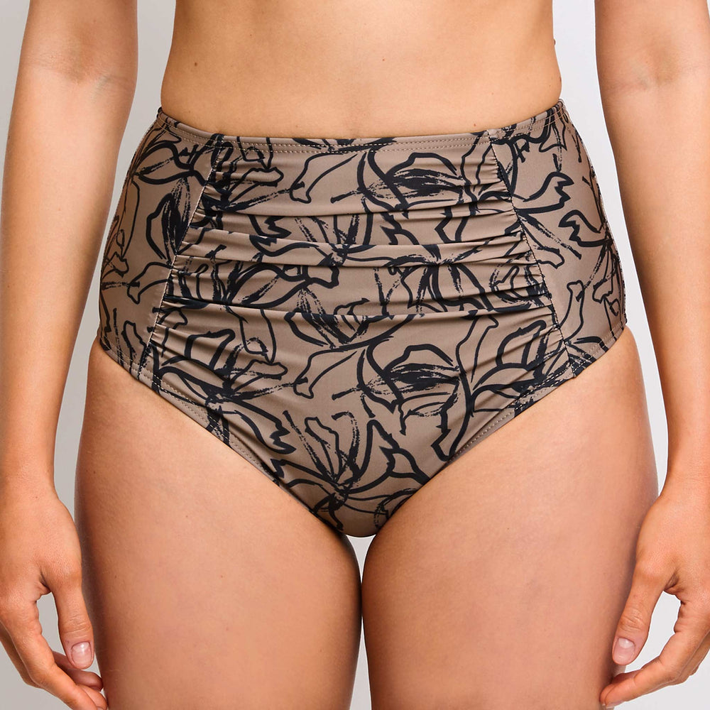 erica high waisted bikini bottom print floral leaf sand and black contessavolpi