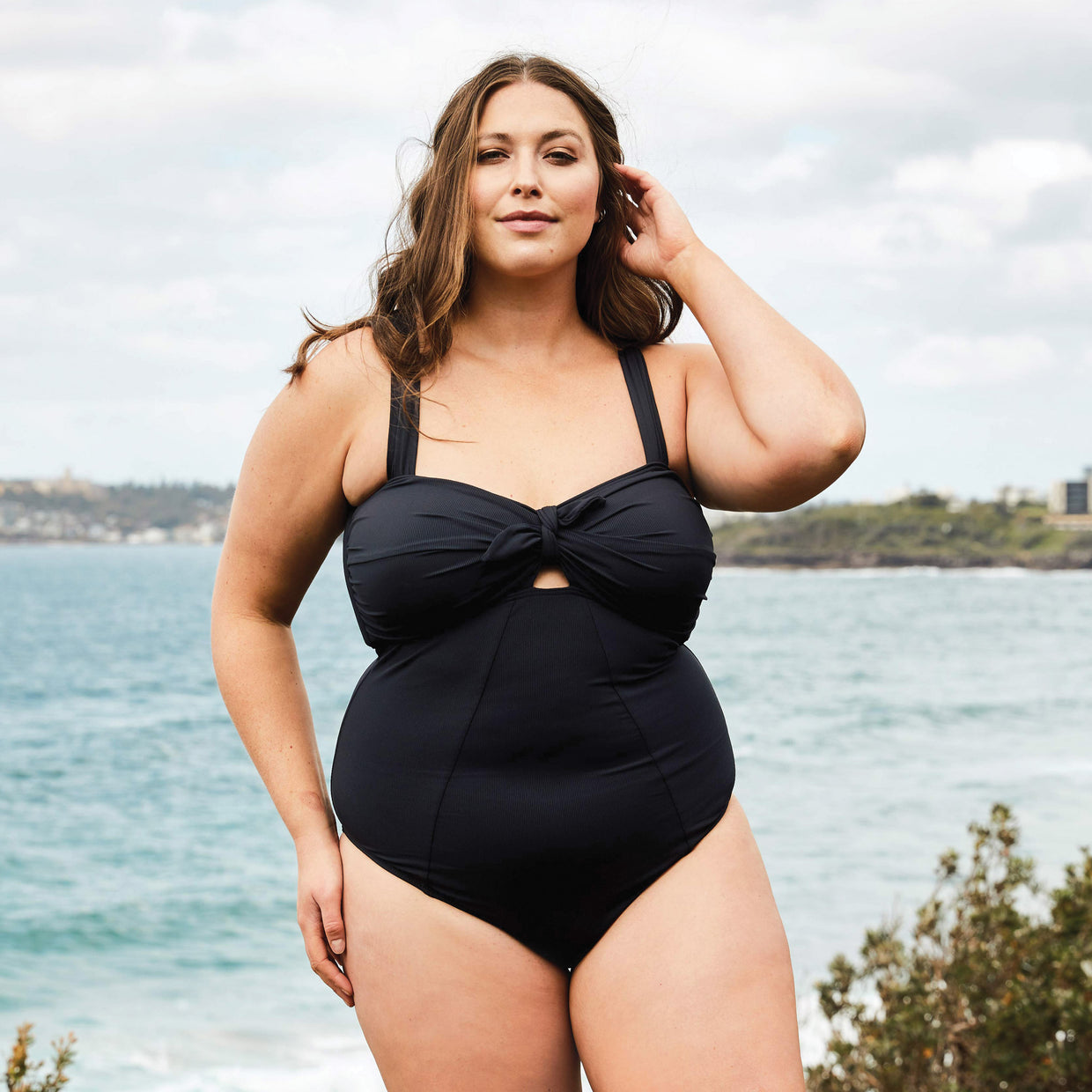 luna one piece ribbed black plus size swimwear contessavolpi